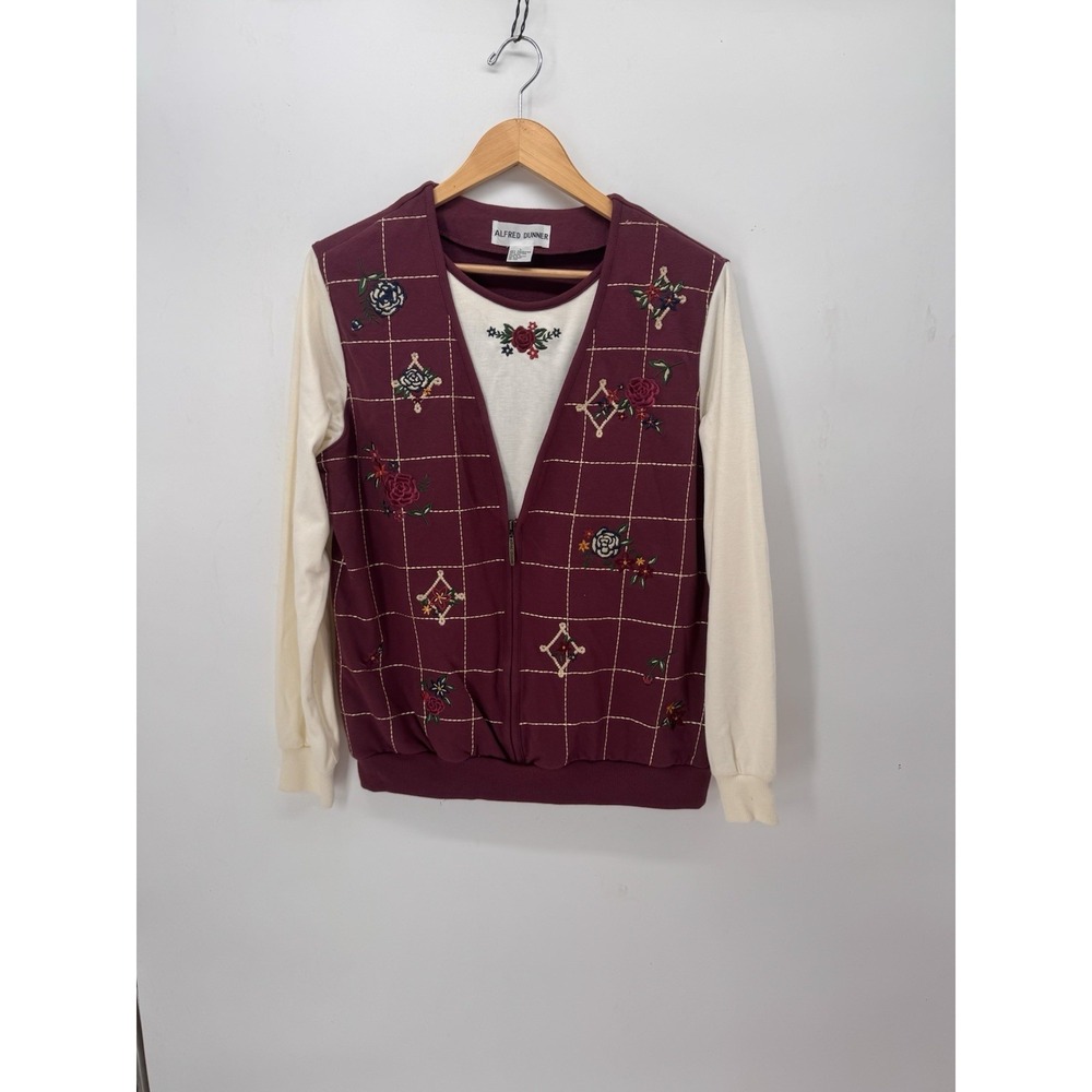 Vintage Alfred Dunner Womens Size L Burgundy Floral Embroidered Teacher Vest Srt